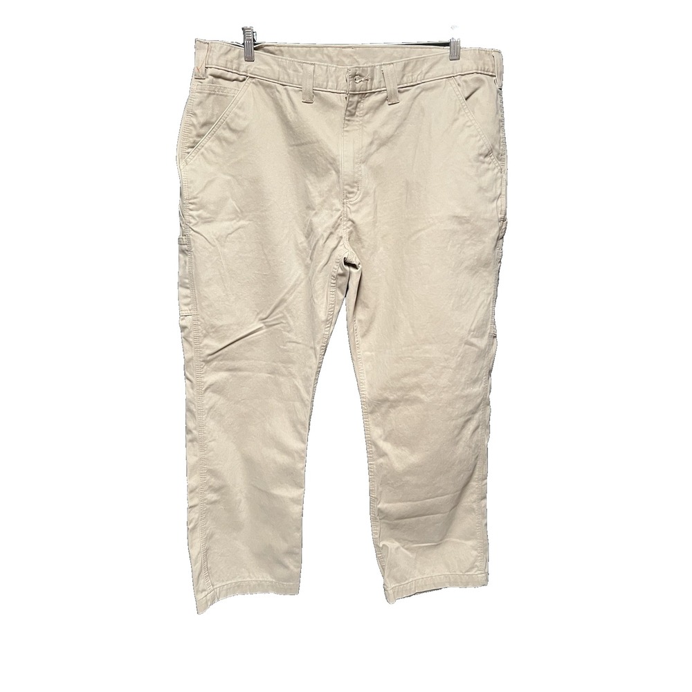 CARHARTT Carpenter Work Pants Mens 42x30 Twill Khaki Relaxed Fit Utility Durabl